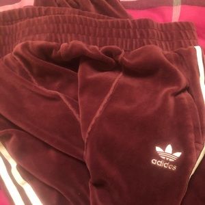 Adidas original three stripe velour track pants